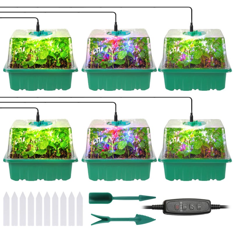 Adawook Seed Starter Trays with Grow Lights  72 Cells Seed Starter Kit with Lights  3 Lighting Mode  4 Timing Set  Germination Kit for Seed Starting Trays  Seedling Starter with High Humidity Control Domes - Image 1